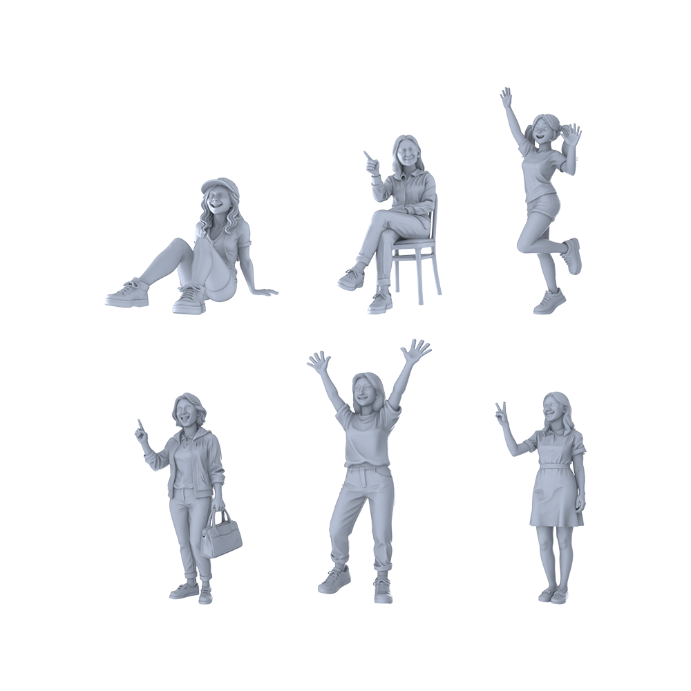MRY-SFW LYTR575 Modern Energetic Teenage Girls Pose Group of 6 Miniature Car Diorama Figures Scene Props Accessories Resin