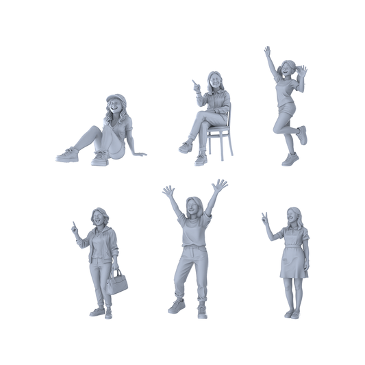 MRY-SFW LYTR575 Modern Energetic Teenage Girls Pose Group of 6 Miniature Car Diorama Figures Scene Props Accessories Resin