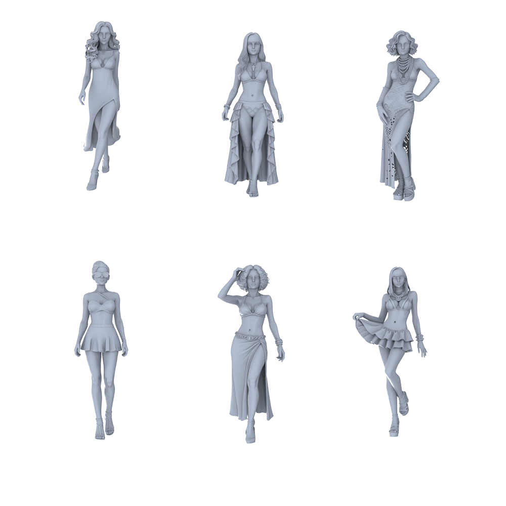MRY-SFW LYTR730 Modern Beach Dress Female 6 pcs Miniature Car Diorama Figures Scene Props Accessories Resin