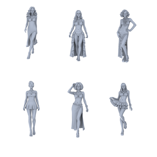 MRY-SFW LYTR730 Modern Beach Dress Female 6 pcs Miniature Car Diorama Figures Scene Props Accessories Resin