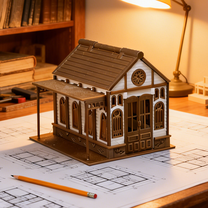 RHF286 Vintage American Countryside Style Miniature House Vintage American Countryside Style Miniature House Carved Building with Porch