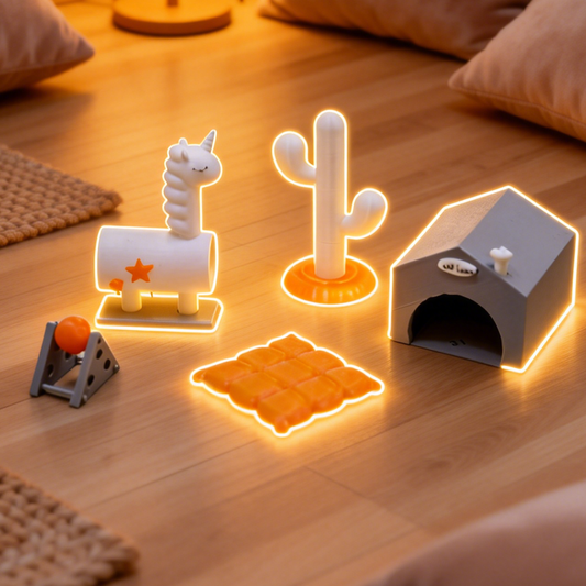 RHF333 5-Piece Pet Habitat Decor Set Miniature Model Ornament Dollhouse/Desktop Decor Accessory