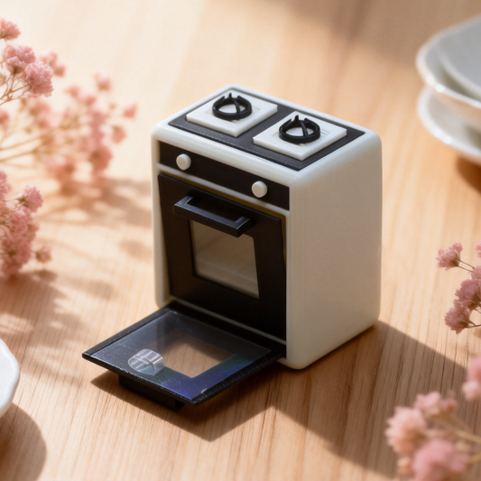 RHF308 Mini Double-Burner Oven Minimalist Black & White Double Burner Mini Oven Miniature Scene Model Ornament Dollhouse Accessory