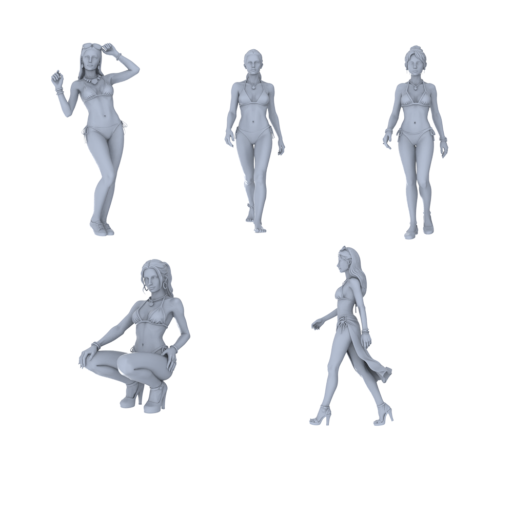MRY-SFW LYTR731 Modern Bikini Pose Female 5 pcs Miniature Car Diorama Figures Scene Props Accessories Resin