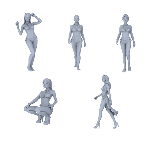MRY-SFW LYTR731 Modern Bikini Pose Female 5 pcs Miniature Car Diorama Figures Scene Props Accessories Resin