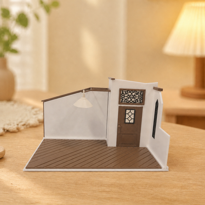RHF0409 Retro Home Kitchen Base, Open-Side Empty Room for Dollhouse Desktop Ornament Creative DIY Hut Dollhouse Background House Model Home Background Miniature Model