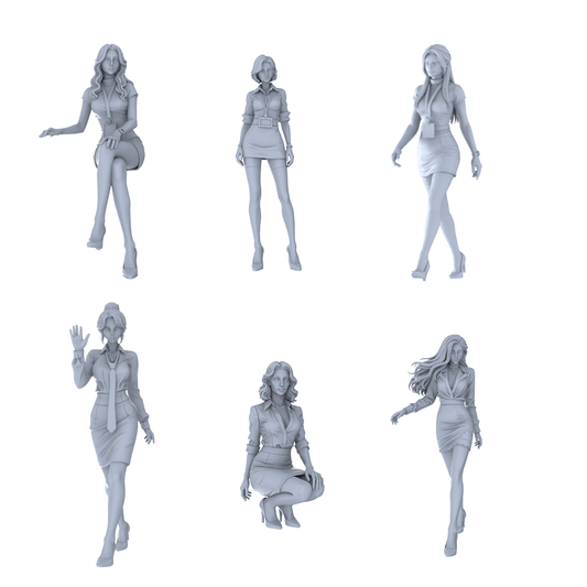 MRY-SFW LYTR710 Modern Figure Office Lady Working Style 6 pcs Miniature Car Diorama Figures Scene Props Accessories Resin
