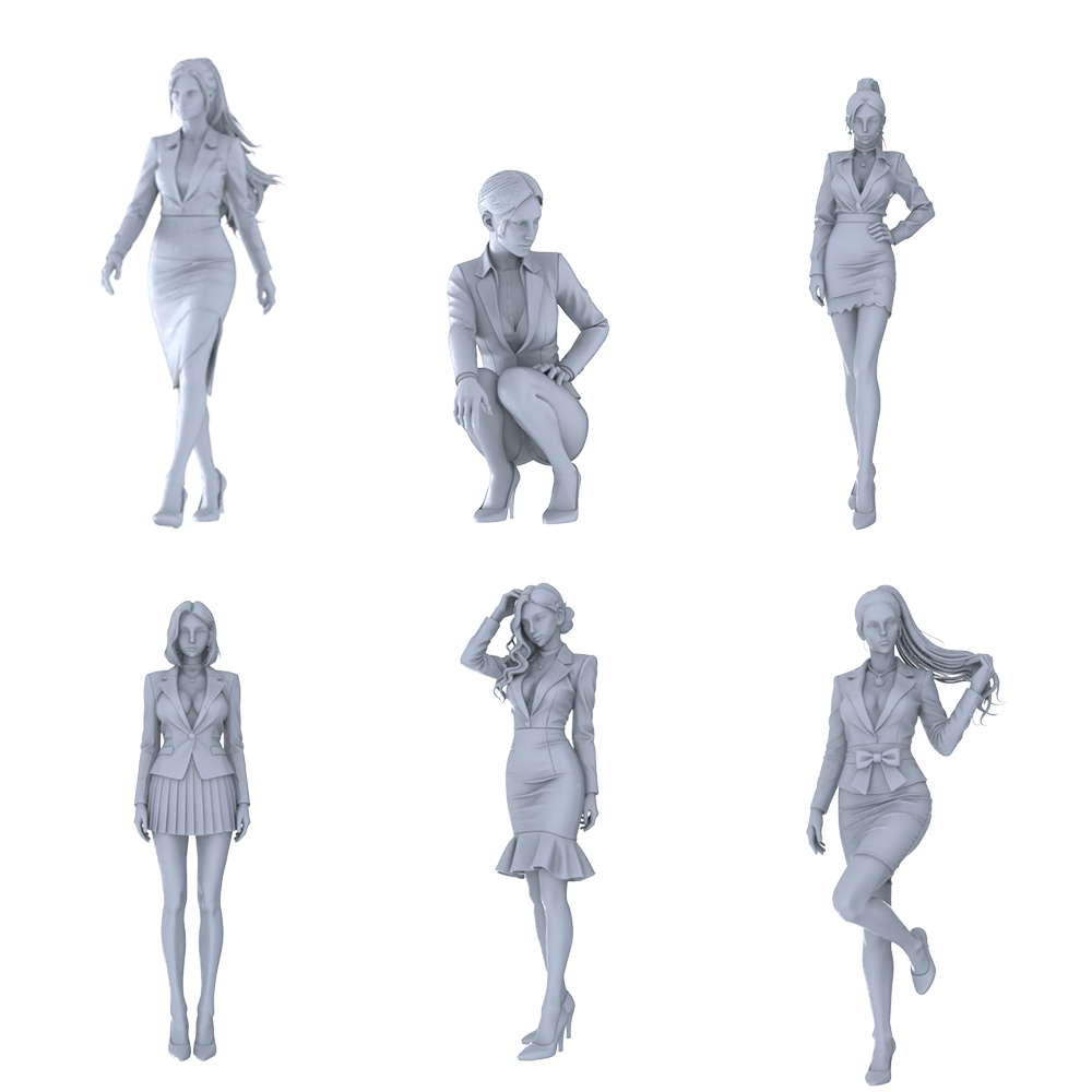 MRY-SFW LYTR711 Modern Figure Professional Businesswoman Style 6 pcs Miniature Car Diorama Figures Scene Props Accessories Resin