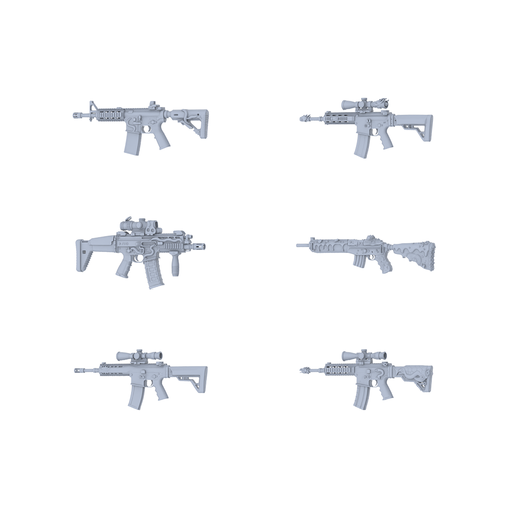 MRY-SFW LYGS104 Nature-Inspired Modified AR Rifle 3D Models - 6 Piece Untextured Set
