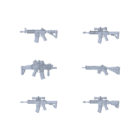MRY-SFW LYGS104 Nature-Inspired Modified AR Rifle 3D Models - 6 Piece Untextured Set