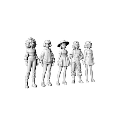 Yao's Studio LYTR068  Trendy Girls Group 3D Print Model Set, 5-Style Unpainted Figures, DIY Painting Kit 1set