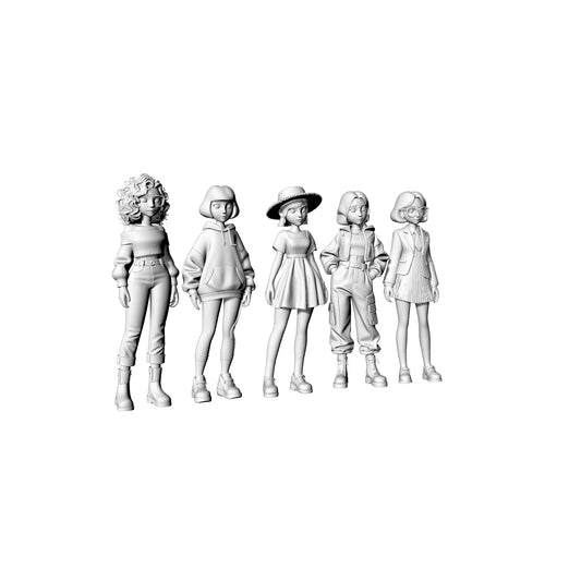 Yao's Studio LYTR068  Trendy Girls Group 3D Print Model Set, 5-Style Unpainted Figures, DIY Painting Kit 1set