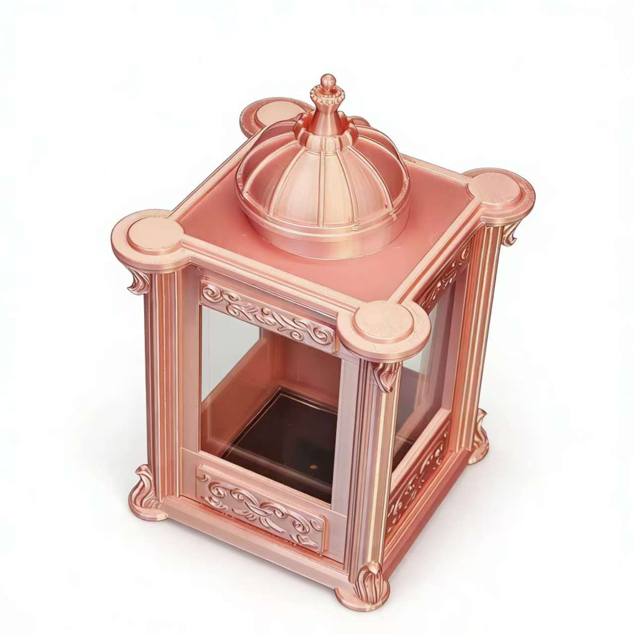 RHF-221 Rose Gold Pavilion Rose Gold Gazebo, Vintage Palace-style Decorative Box, Decorative Landscaping Protective Cover for Fish Tank Exteriors, Blind Box Figurine Display Stand, Luxury Desktop Decorative Ornament, Creative Storage Container