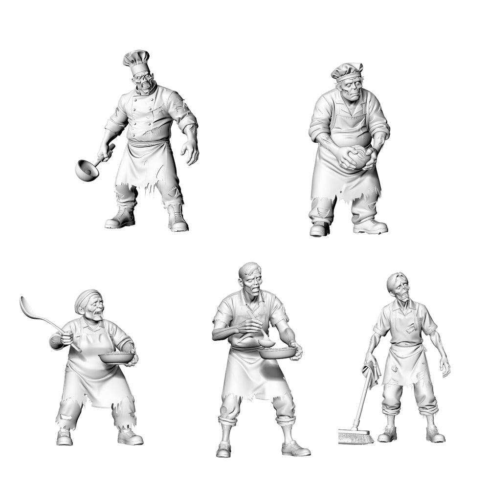 MRY-SFW LYGR321 3D Printed Canteen Staff Zombies Set - Cook, Baker, Server, Cleaner Unpainted Model Kit