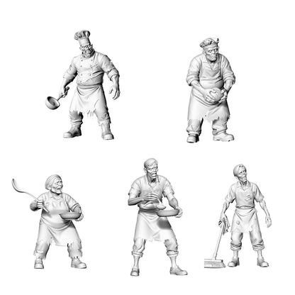 MRY-SFW LYGR321 3D Printed Canteen Staff Zombies Set - Cook, Baker, Server, Cleaner Unpainted Model Kit