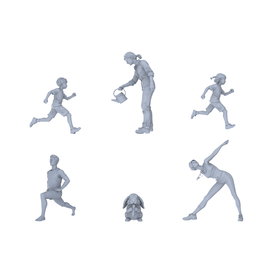 Yao's Studio LYTR174 Unpainted Resin Miniature Figure & Animal Scene 6-Piece Set, Active Daily Life Themed Models for Diorama, Painting & Display Miniatures Diorama Resin Figures