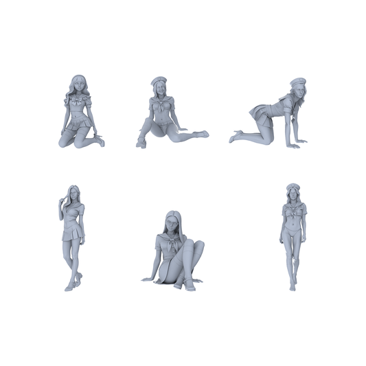 Yao's Studio LYTR144  Sailor Suit Girls Resin Miniature Model 6-Figure Set - Young Girl Figures Unpainted DIY Model Decor 1set