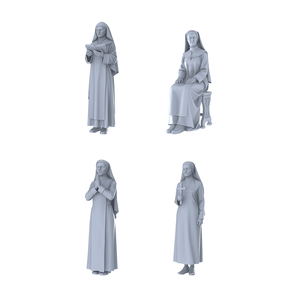 MRY-SFW LYTR440 Sacred Heart Nuns Quartet 4-Figure Set,  Religious Devotion, DIY Paintingation Miniature Car Diorama Figures Scene Props Accessories Resin