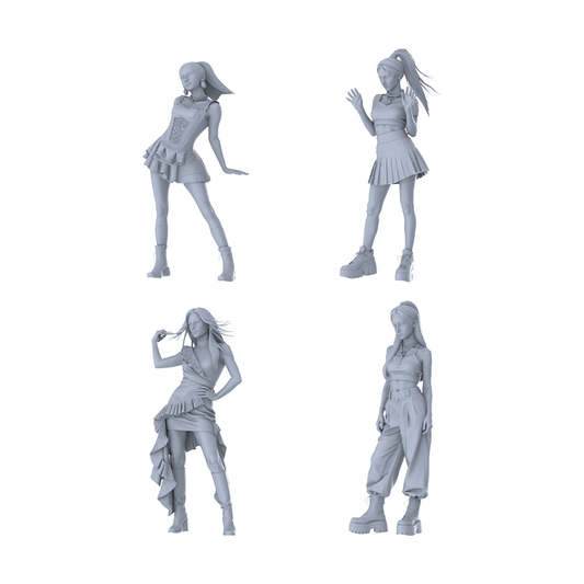 MRY-SFW LYTR630 Modern Hot Girl Trend Style Young Female Multi-Pose Four-Person Set Miniature Car Diorama Figures Scene Props Accessories Resin
