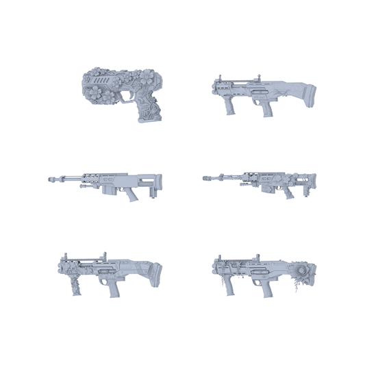 MRY-SFW LYGS236 Floral Edge-Themed Modified Futuristic Firearm Set - 6 Cyber Fantasy Variants (Untextured)