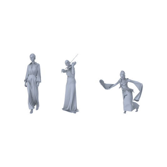 MRY-SFW LYTR460 Modern Urban Women in Art Lifestyle Trio 3-Piece Set Blending Contemporary Fashion, Musical Performance Dynamic Dance, Ideal Art Gallery Displays, Theaters and Multi-Costume Painting Projects