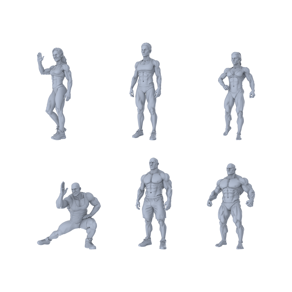Yao's Studio LYTR314  6-Pack Unpainted Fitness Figures | Ideal for Scene Building & Custom Art Miniatures Diorama Resin Figures