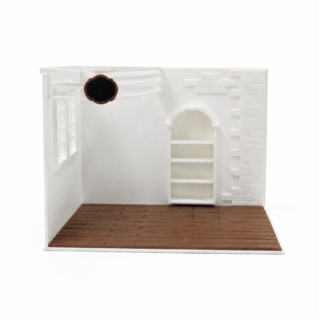 RHF0407 Retro European Interior Base, Open-Side Empty Room for Dollhouse Desktop Ornament Creative DIY Hut Dollhouse Background House Model Home Background Miniature Model