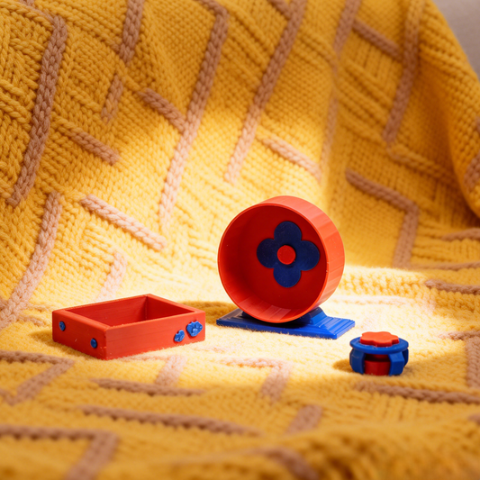 RHF331 Pet Toy 3-Piece SetExercise Wheel, Food Bowl with Storage & Food Dispenser Toy Playful Red & Blue Pet Toy 3-Piece Set