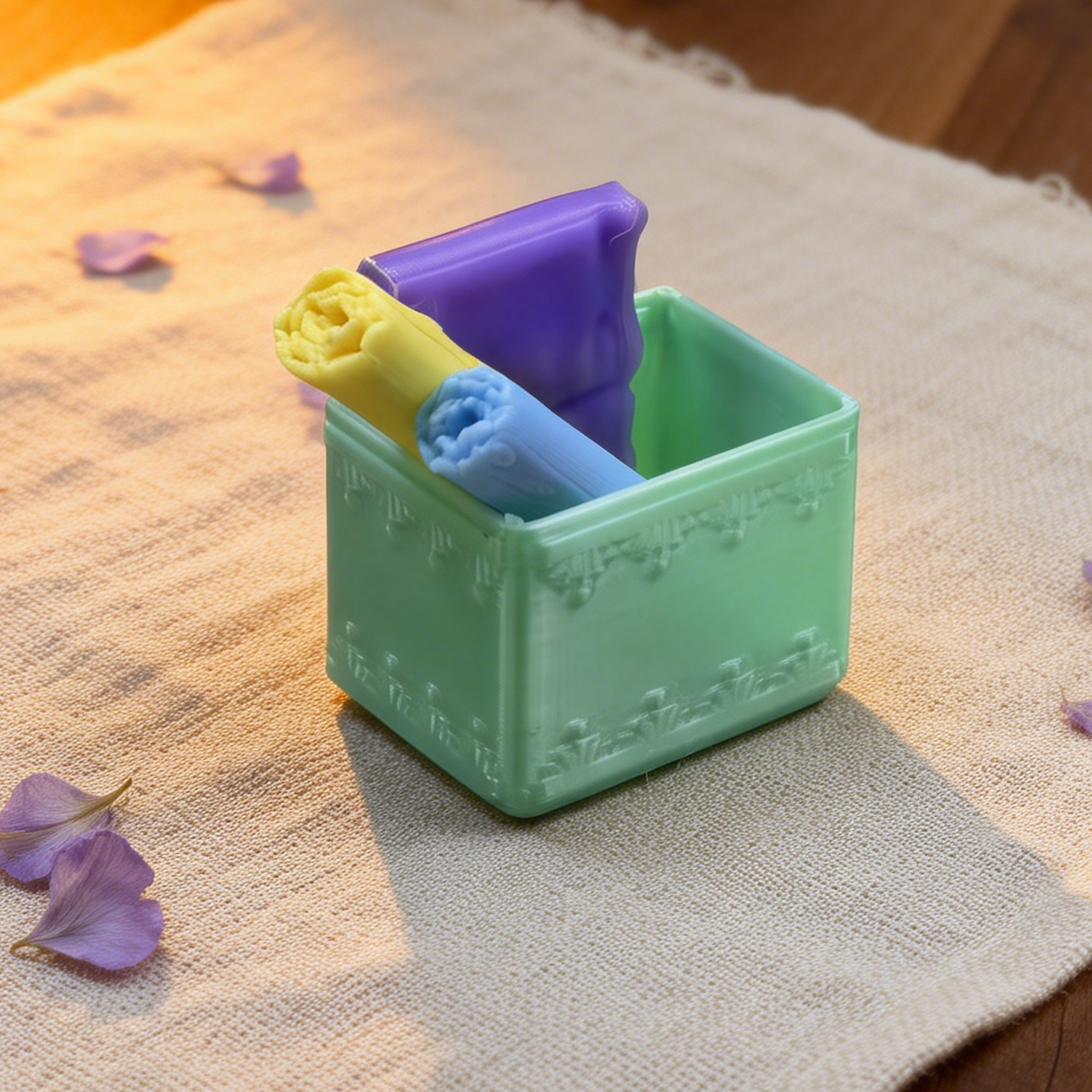 RHF304 Vintage Sewing Storage Box Mint Green Retro Sewing Thread Storage Box (with Fabric Rolls) Miniature Scene Model