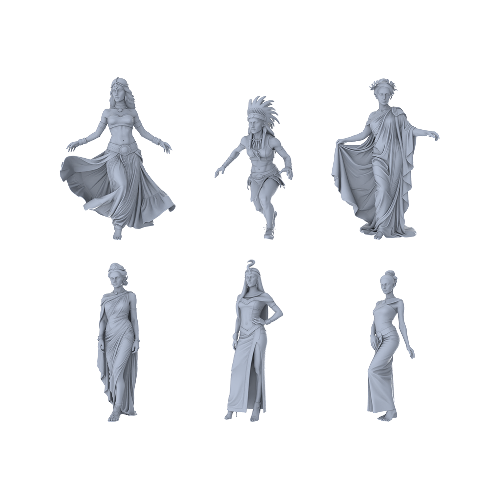 MRY-SFW LYTR562 Ancient Exotic Style Women Pose Group of 6 Miniature Car Diorama Figures Scene Props Accessories Resin