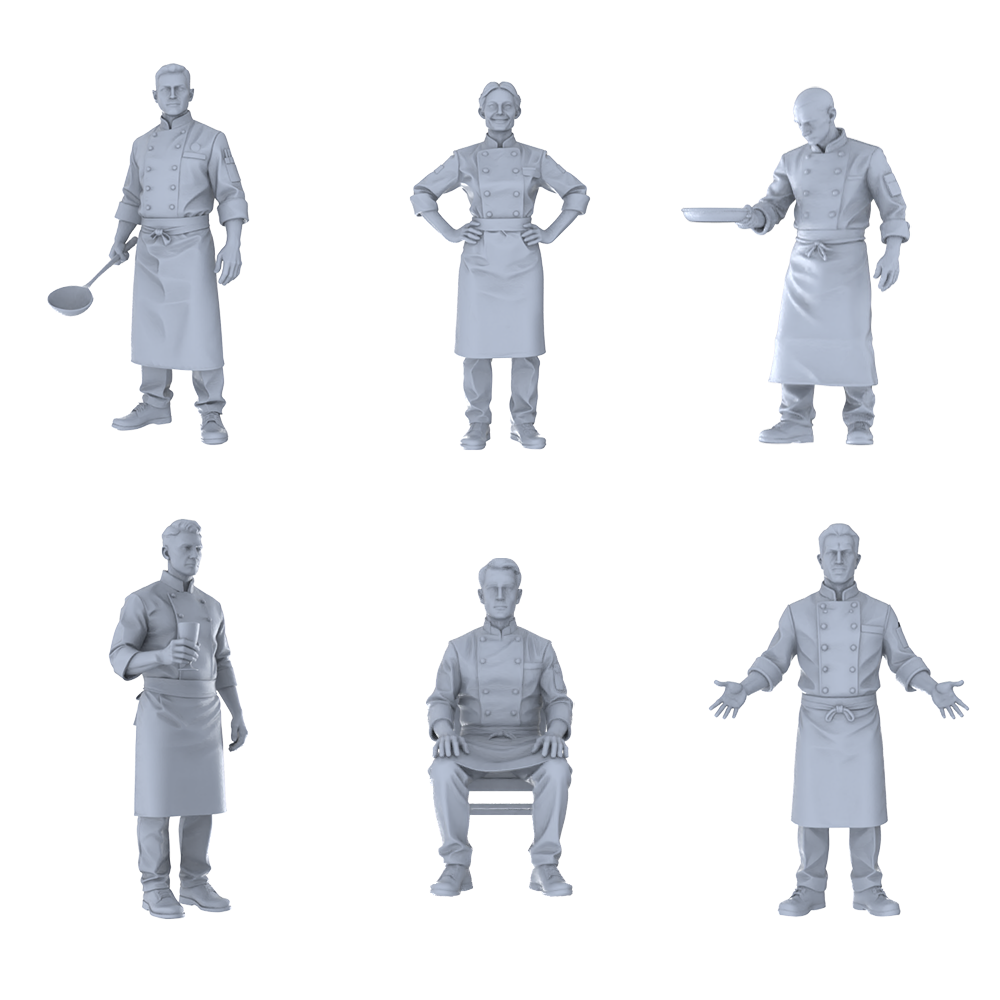 MRY-SFW LYTR690 Modern Figure Chef Western Cuisine 6 pcs Miniature Car Diorama Figures Scene Props Accessories Resin