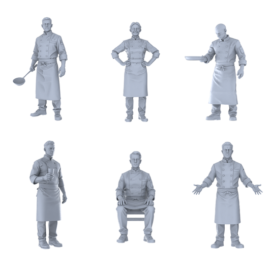 MRY-SFW LYTR690 Modern Figure Chef Western Cuisine 6 pcs Miniature Car Diorama Figures Scene Props Accessories Resin