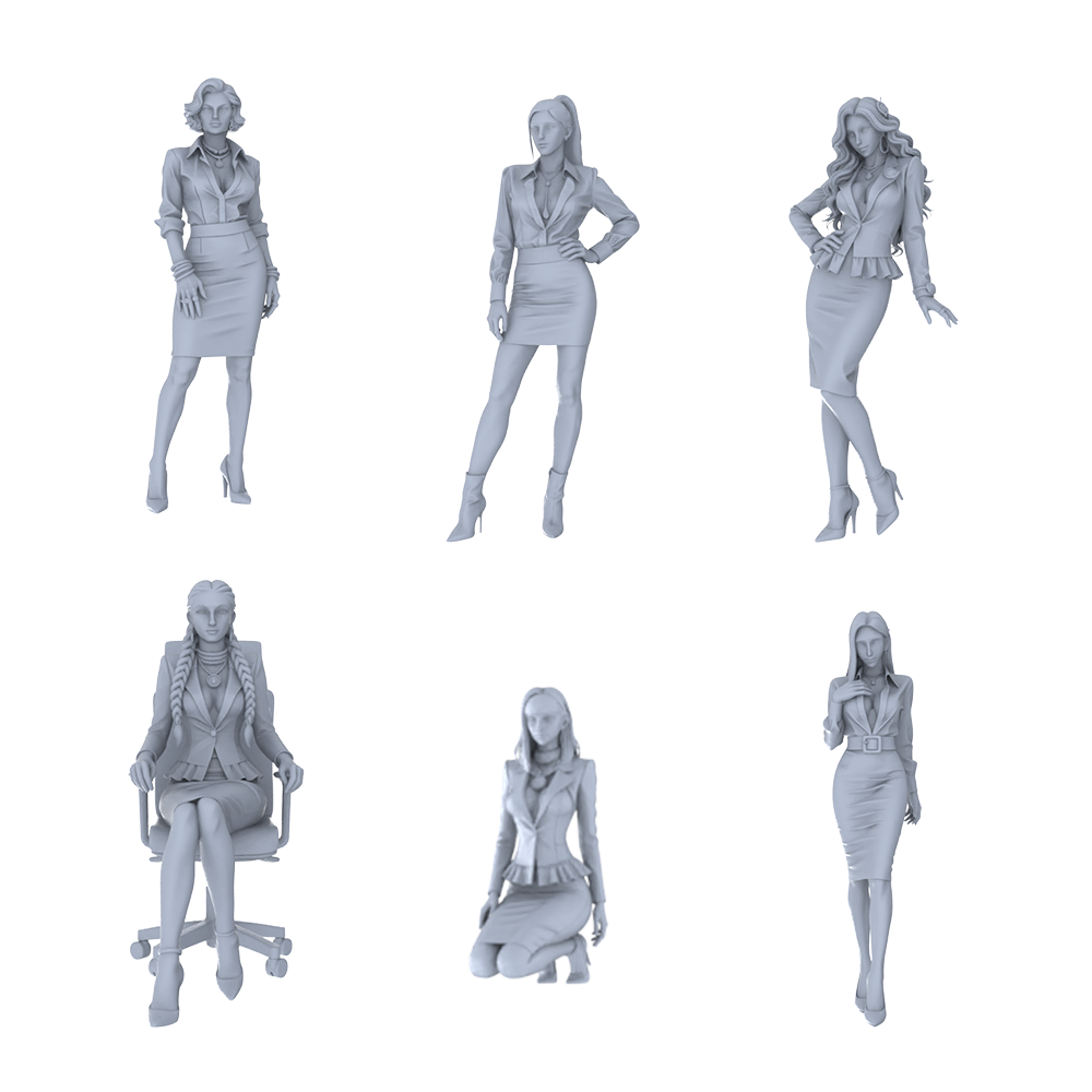 MRY-SFW LYTR707 Modern Figure Female Executive Business Pose 6 pcs Miniature Car Diorama Figures Scene Props Accessories Resin