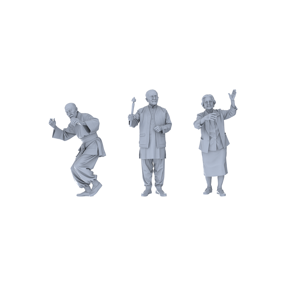 Yao's Studio LYTR258  Performance Elderly Trio Resin Miniature Model 3-Figure Set, Unpainted Stage Show Figures, DIY Painting Scene Decoration Miniatures Diorama Resin Figures