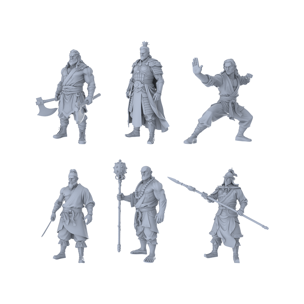 MRY-SFW LYTR517 Ancient Jianghu Heroes Wuxia Group of 6 Miniature Car Diorama Figures Scene Props Accessories Resin