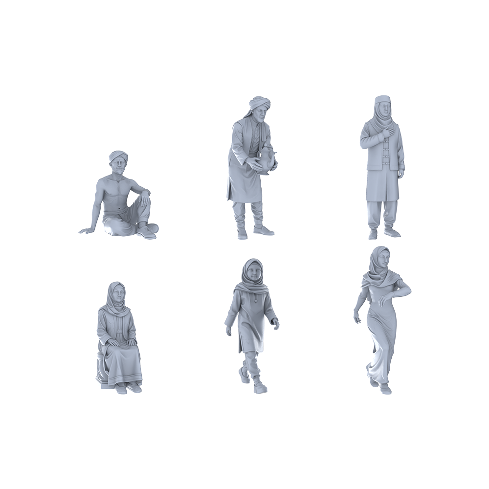 Yao's Studio LYTR285 Middle Eastern Folk Hexad Resin Miniature Model 6-Figure Set, Unpainted Daily Life Figures, DIY Painting Scene Decoration Miniatures Diorama Resin Figures