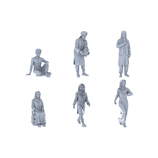 Yao's Studio LYTR285 Middle Eastern Folk Hexad Resin Miniature Model 6-Figure Set, Unpainted Daily Life Figures, DIY Painting Scene Decoration Miniatures Diorama Resin Figures