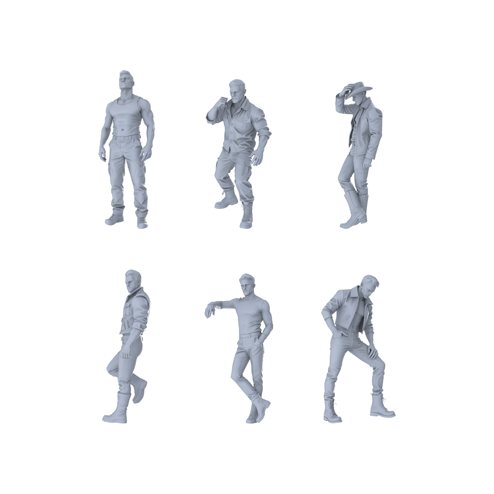 MRY-SFW LYTR523 Modern Tough Guys Cool Group of 6 Miniature Car Diorama Figures Scene Props Accessories Resin