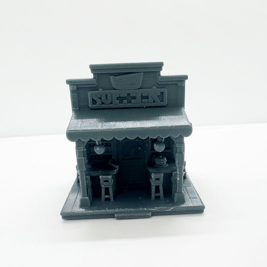 MRY-SFW LYTS115 3D Printed Miniature Western-Style Tavern Scene Model - Detailed Shopfront Furniture All-in-One DIY Unpainted Kit HO Scale