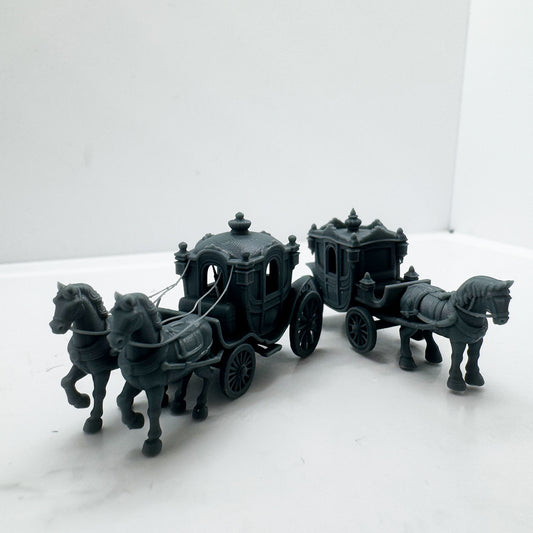 LYTS176 3D Printed Retro Two-Horse Carriage Model Set - Train Railway Miniature Scene Decor Ornament