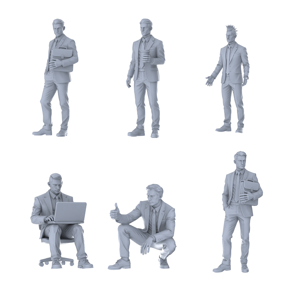 MRY-SFW LYTR700 Modern Figure Male Business Staff Office 6 pcs Miniature Car Diorama Figures Scene Props Accessories Resin