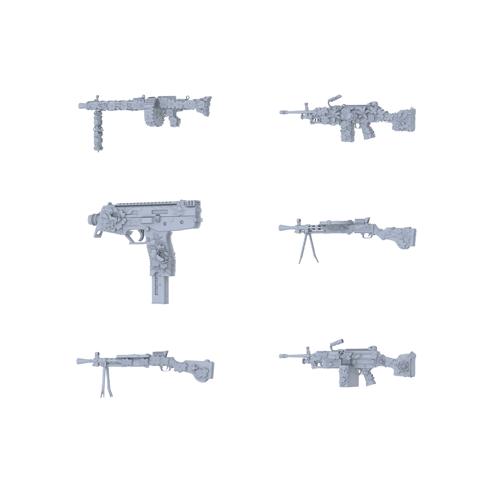 MRY-SFW LYGS182 Blooming Arsenal-Themed Modified Multi-Type Firearm Set - 6 Gentle Fantasy Variants (Untextured)