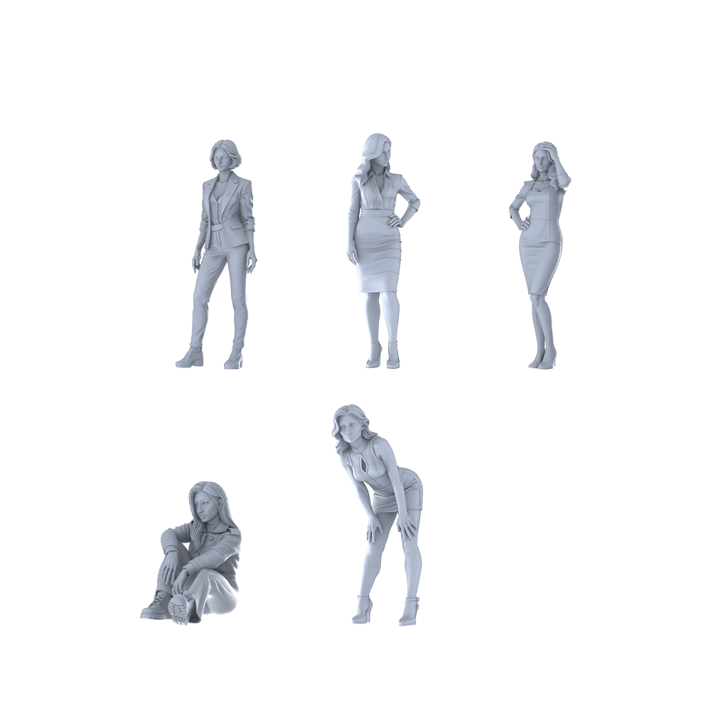MRY-SFW LYTR665 Modern Office Commute Style Young Female Multi-Pose Five-Person Set Miniature Car Diorama Figures Scene Props Accessories Resin