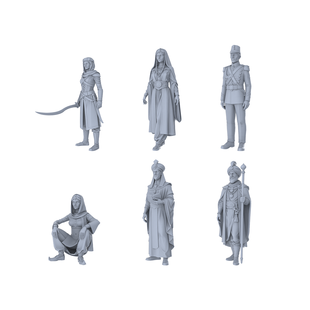 MRY-SFW LYTR470 Colonial Era Middle Eastern Diverse Group of 6 Miniature Car Diorama Figures Scene Props Accessories Resin