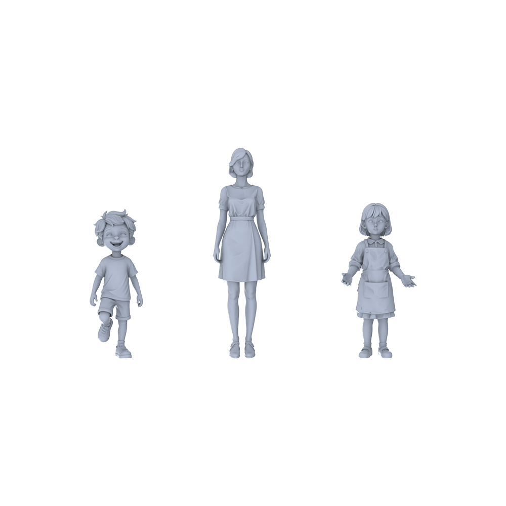Yao's Studio LYTR205 Unpainted Miniature 3-Piece Set - Mother & Children Figures to Build Immersive Urban Scenes Miniatures Diorama Resin Figures