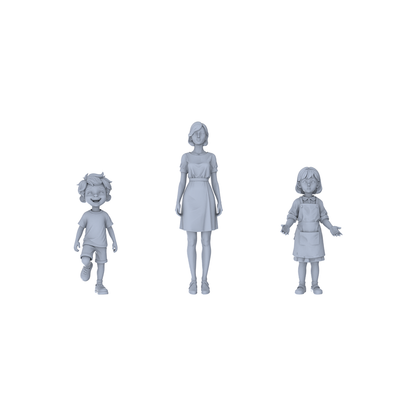 Yao's Studio LYTR205 Unpainted Miniature 3-Piece Set - Mother & Children Figures to Build Immersive Urban Scenes Miniatures Diorama Resin Figures
