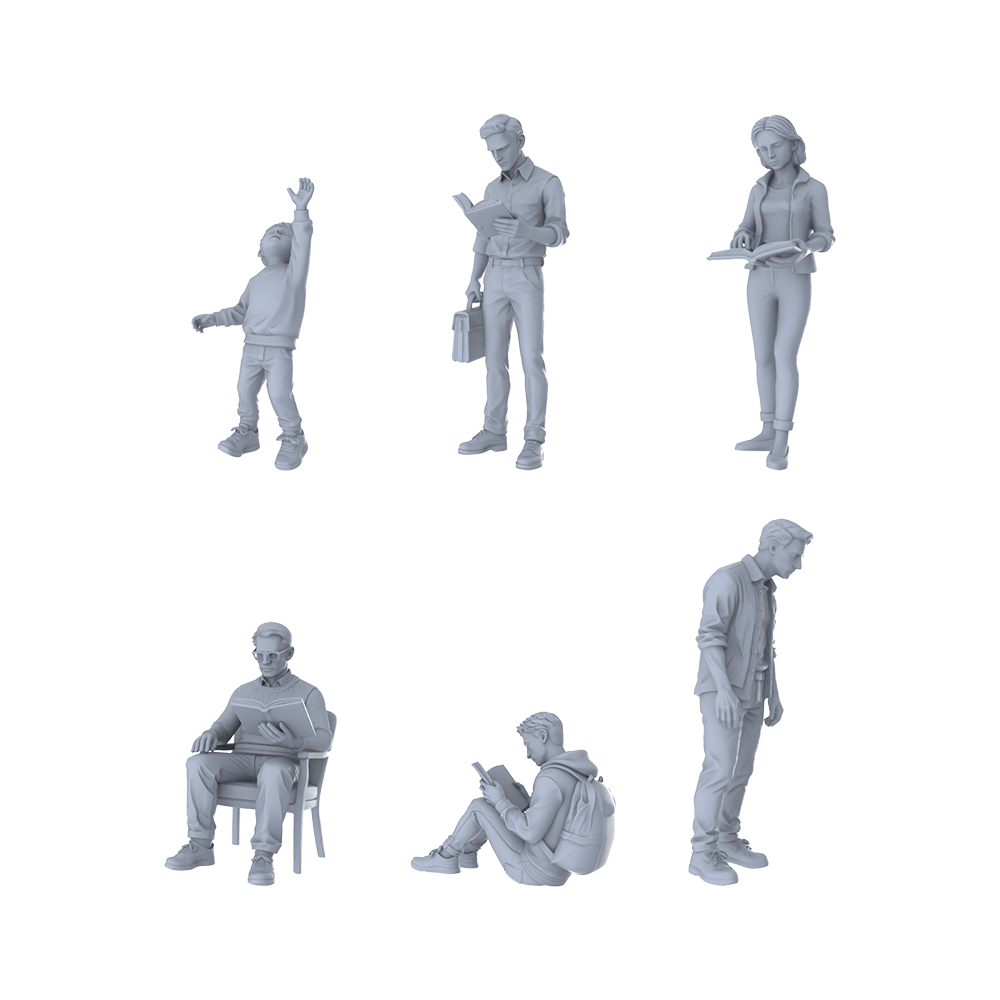 MRY-SFW LYTR516 Modern Reading Learning People Knowledge-Seeking Group of 6 Miniature Car Diorama Figures Scene Props Accessories Resin