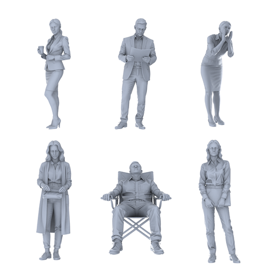 MRY-SFW LYTR712 Modern Figure Office Commuter Business 6 pcs Miniature Car Diorama Figures Scene Props Accessories Resin