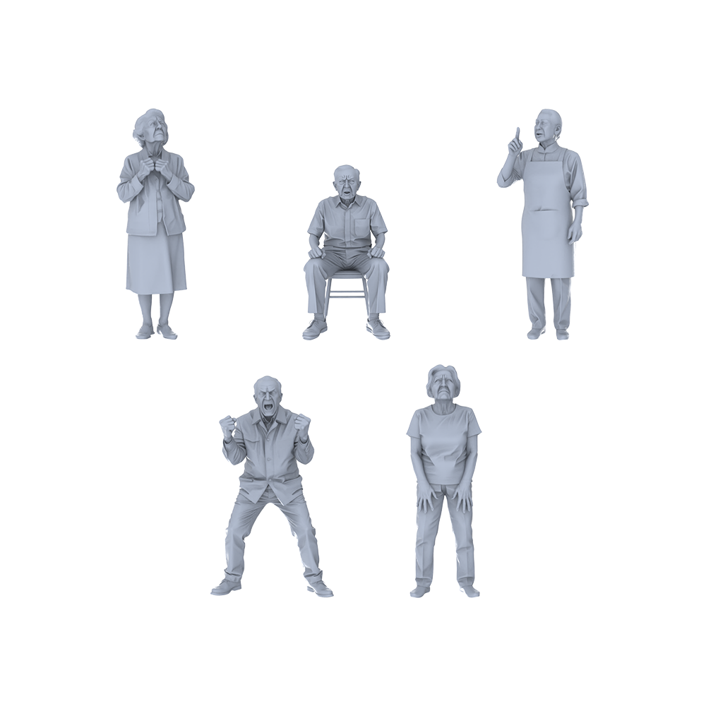 Yao's Studio LYTR194  Angry Elderly Figures Resin Miniature Model 5-Figure Set, Unpainted Angry Emotion Figures, DIY Painting Scene Decoration Miniatures Diorama Resin Figures