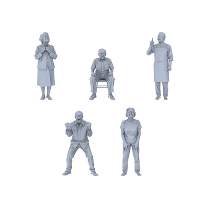 Yao's Studio LYTR194  Angry Elderly Figures Resin Miniature Model 5-Figure Set, Unpainted Angry Emotion Figures, DIY Painting Scene Decoration Miniatures Diorama Resin Figures
